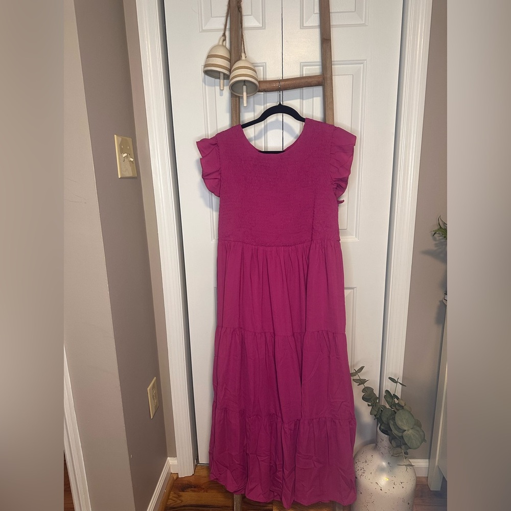 Chic Soul Fuchsia Ruffle Sleeve Maxi Dress
